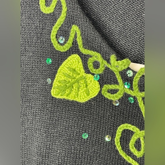 Belle Pointe Vintage Cardigan Sweater Fall Embellishments Black Thanksgiving - Picture 7 of 10